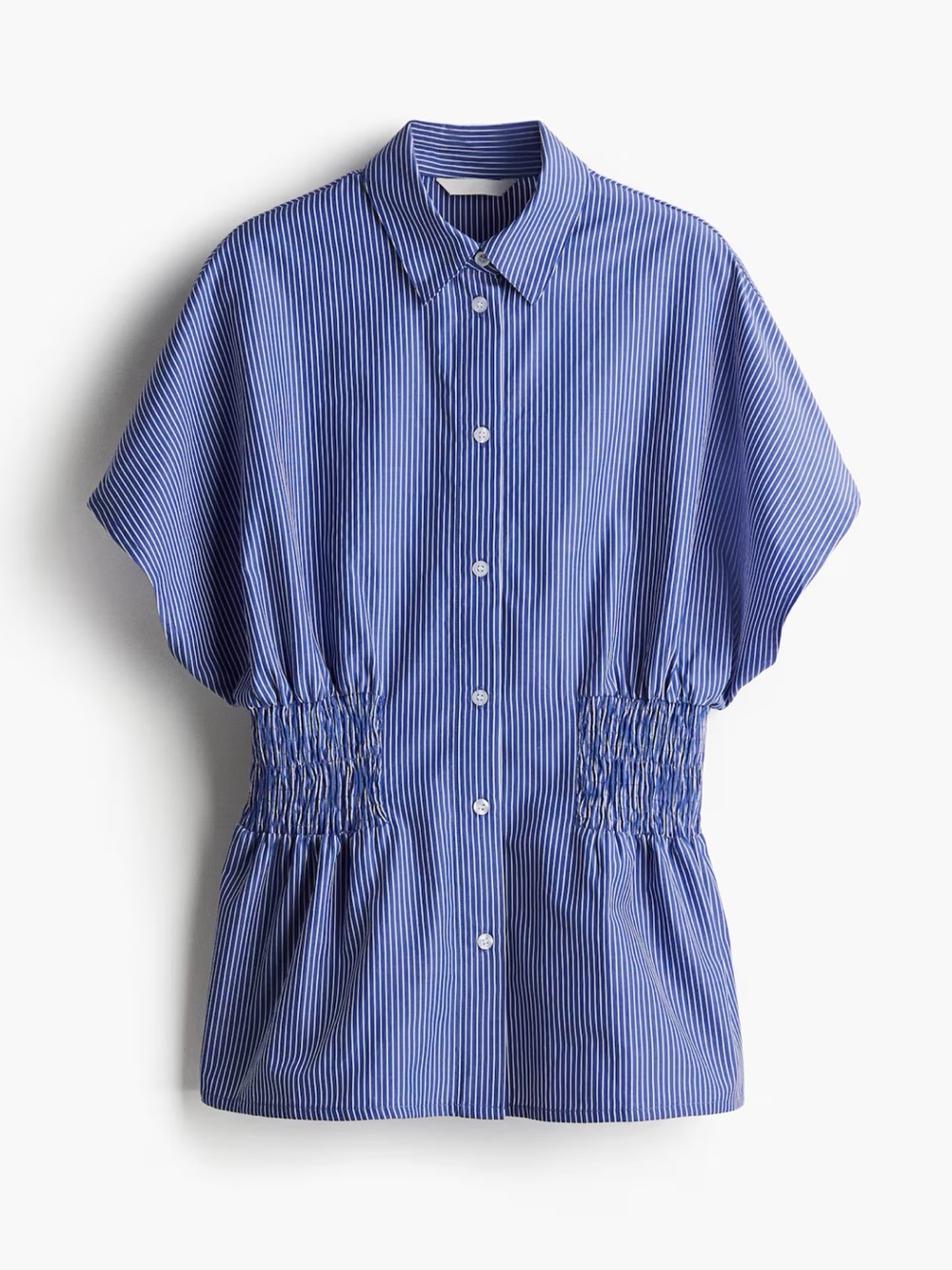 H&M Blue and White Striped Short-Sleeve Button-Down Top
